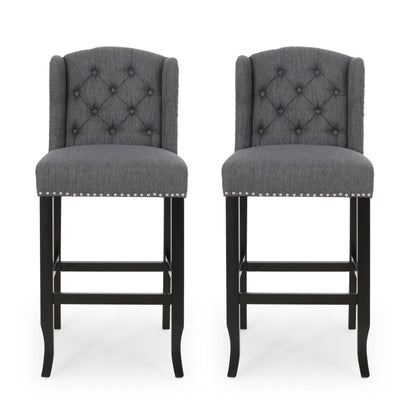 Solara - Fabric Tufted Counter Stool With Nailhead Accents (Set of 2) - Charcoal