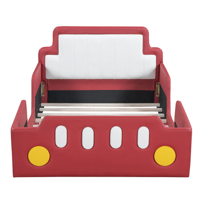 Twin Size Race Car Shaped Platform Bed & Wheels - Red