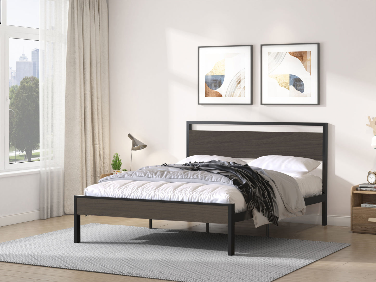 Ceres - Queen Bed With Wood Headboard & Footboard - Black And Walnut