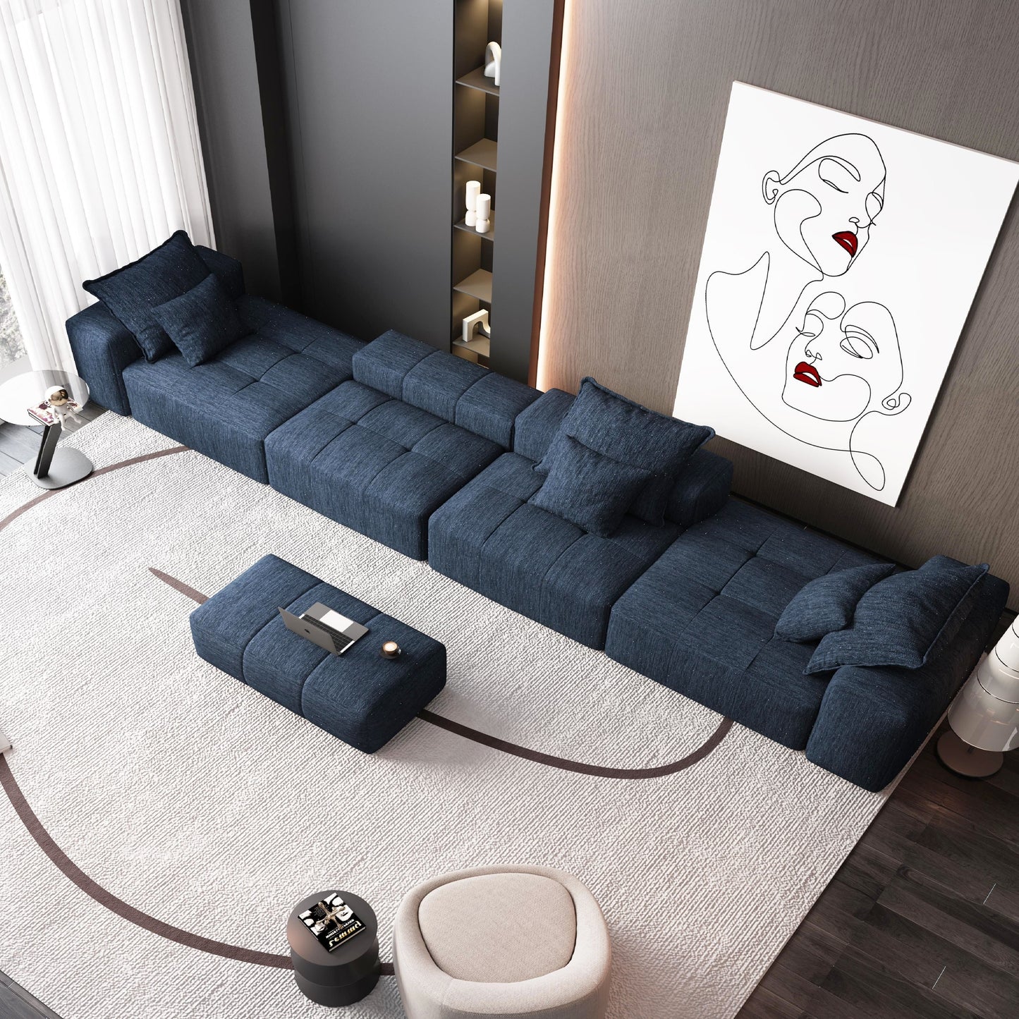 Modern Oversized Modular Sectional Sofa, Sparkling Chenille Soft Cushion Sofa With 6 Pillows, 6 Pieces Diy Combination Tufted Sofa, No Assembly Required - Blue