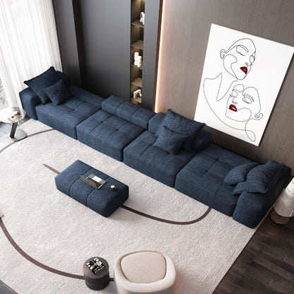 Modern Oversized Modular Sectional Sofa, Sparkling Chenille Soft Cushion Sofa With 6 Pillows, 6 Pieces Diy Combination Tufted Sofa, No Assembly Required - Blue