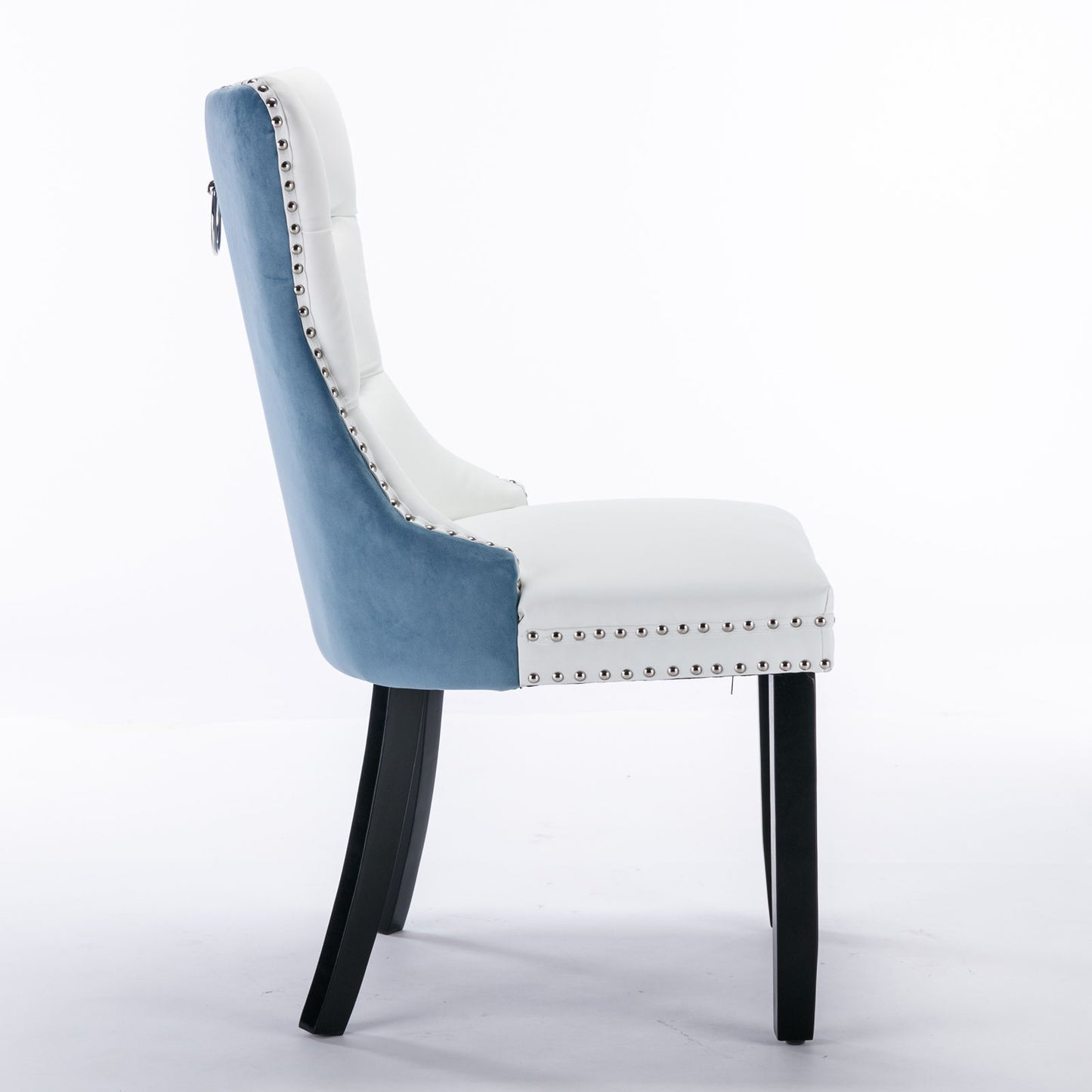 Nikki - Modern, High-End Tufted Solid Wood Contemporary And Velvet Upholstered Dining Chair With Wood Legs Nailhead Trim (Set of 2) - White / Light Blue