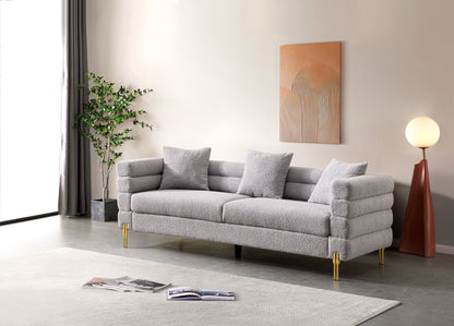 Luxurious And Comfortable Upholstered Sofa With Golden Legs And Pillows For Living Room And Reception Area - Gray