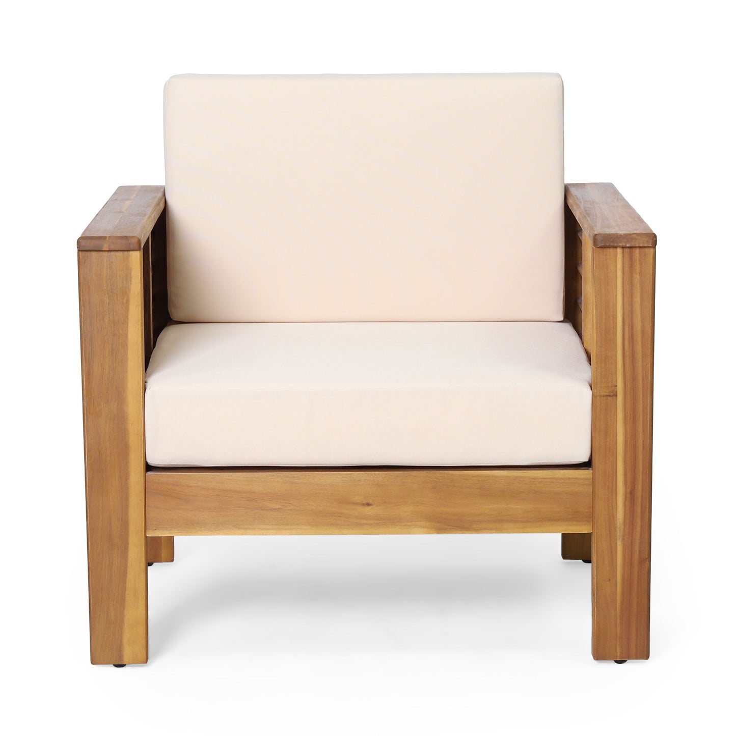 Acacia Wood Loveseat And Coffee Table Set With Cushions - Brown