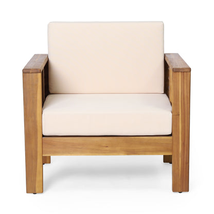 Acacia Wood Loveseat And Coffee Table Set With Cushions - Brown