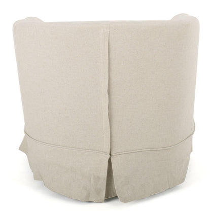 Glitter - Upholstered Swivel Chair With Loose Cover And Curved Back - Natural