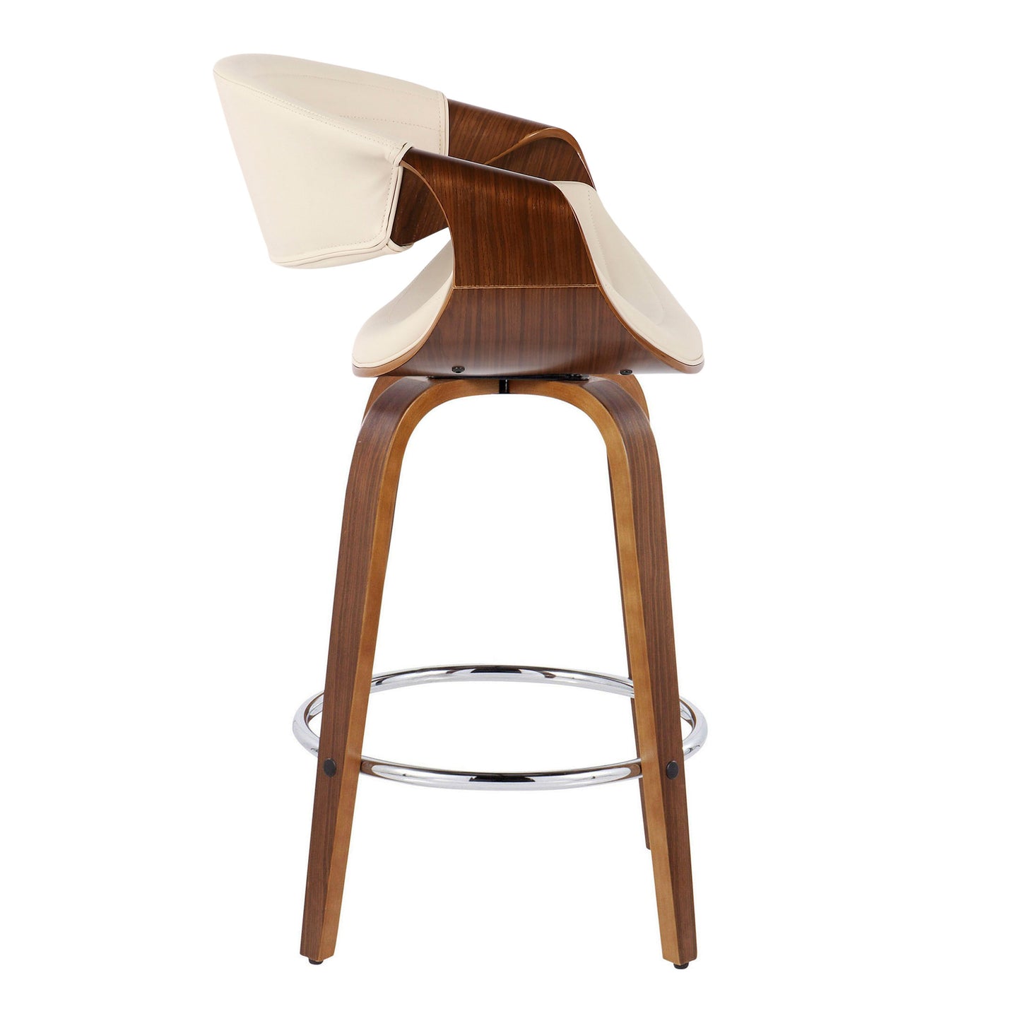 Symphony - Mid-Century Modern Fixed Height Counter Stool & Swivel With Round Footrest (Set of 2) - Walnut / Cream