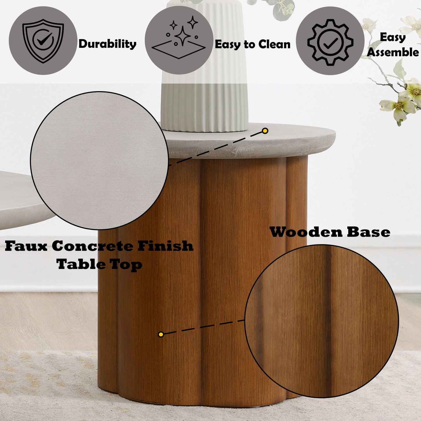 Evenlyn - Faux Concrete Top End Table - Walnut
