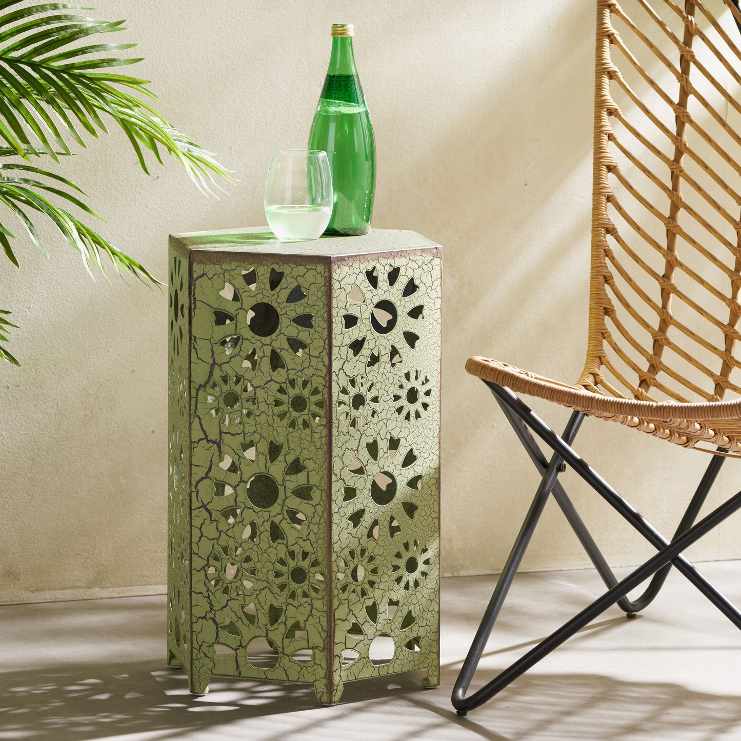 Galore - Side Table With Sunburst Cut Out Design - Green