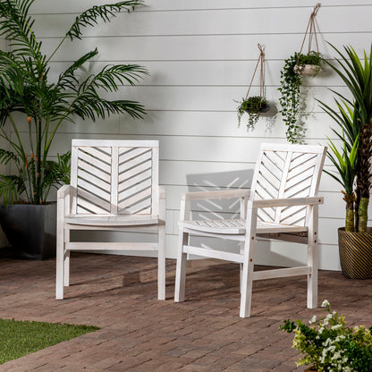 Modern Chevron Patio Chairs (Set of 2) - White Wash