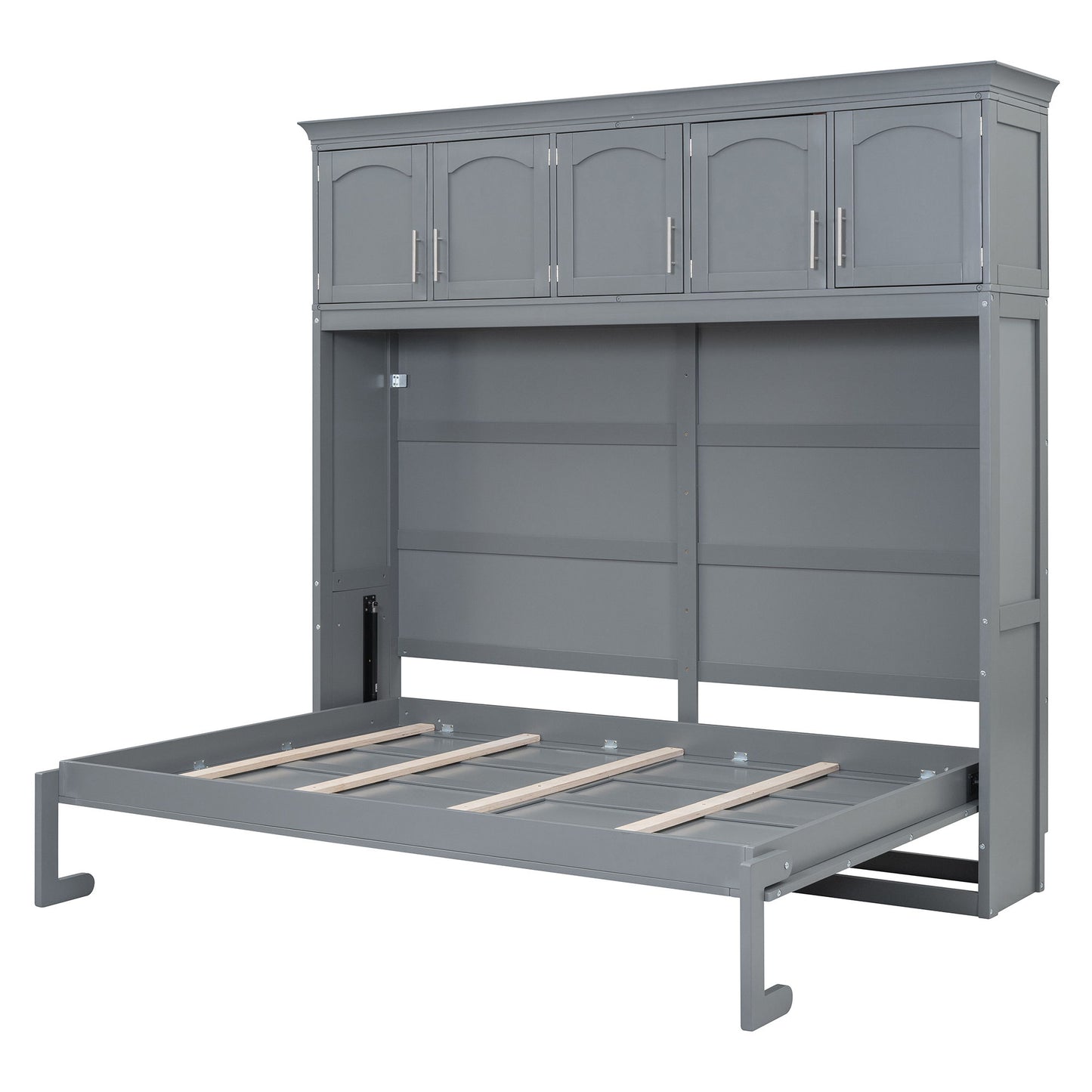 Queen Size Murphy Modern Bed With Top Cabinets For Space Saving And Comfort - Gray