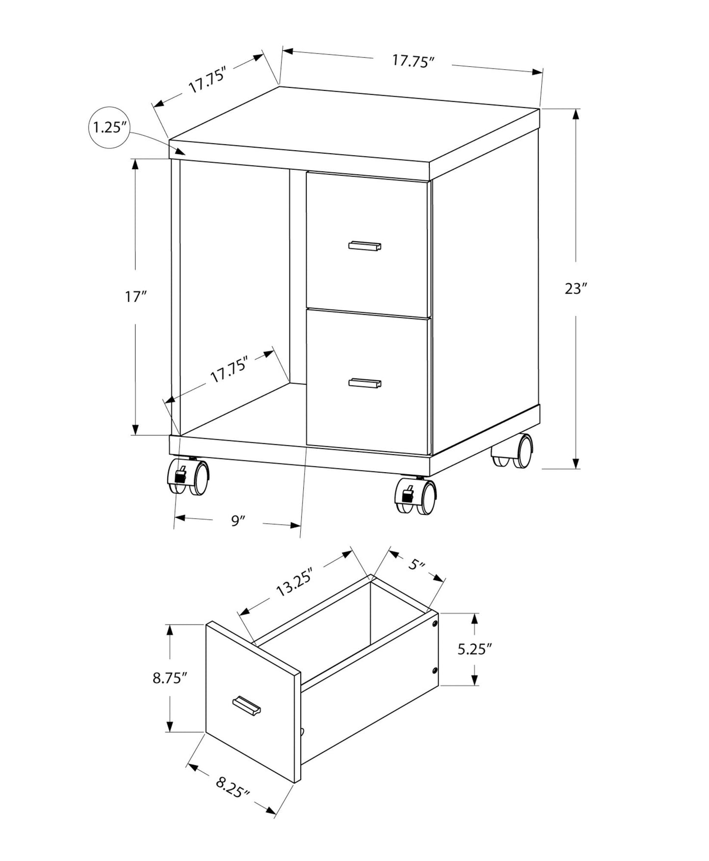 Office, File Cabinet, Printer Cart, Rolling File Cabinet, Mobile, Storage, Contemporary & Modern - Taupe