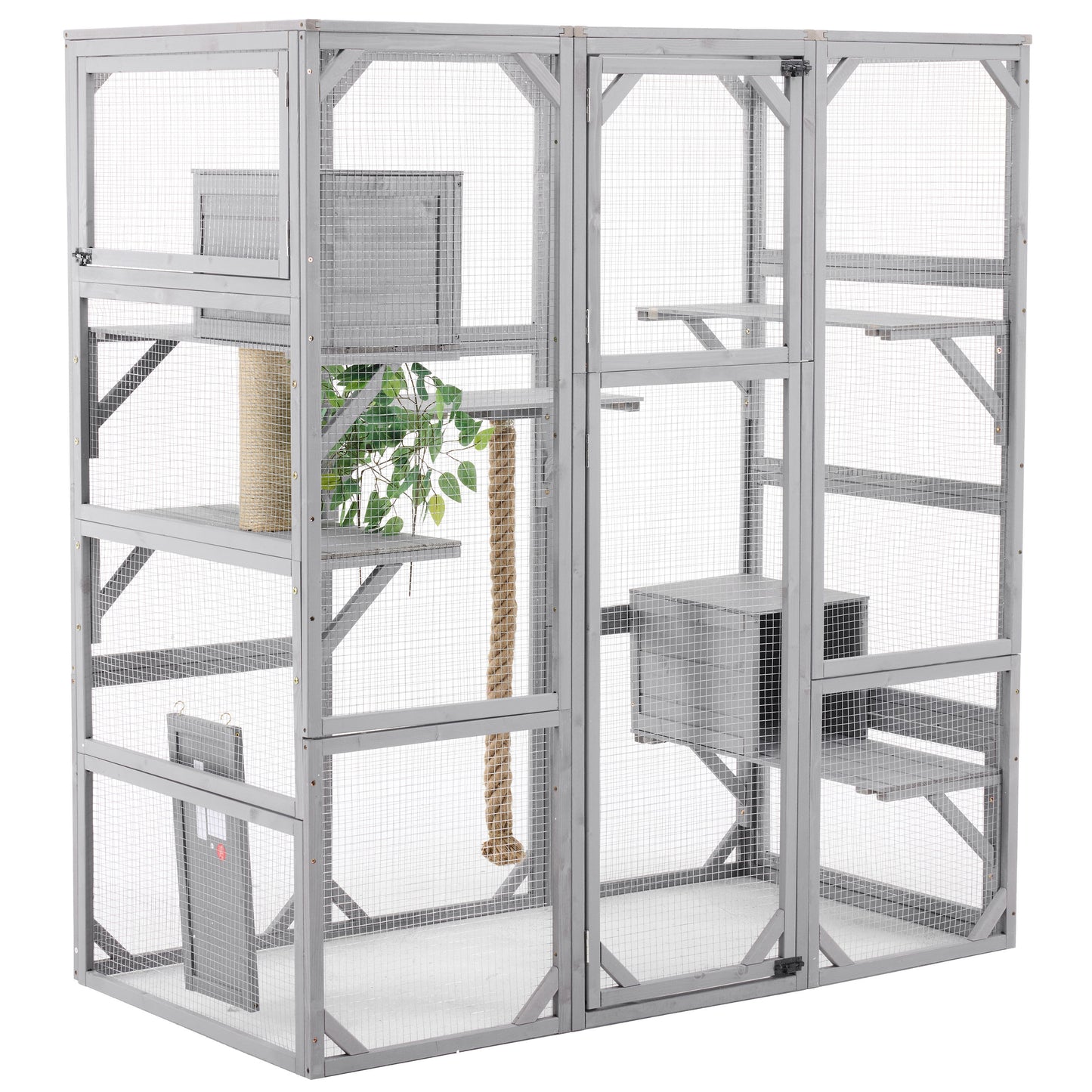 Outdoor Cat House, Diy Cat Enclosure Catio With Double Enter Doors - Light Gray