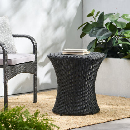 Thrive - Hourglass Rattan Table With No Glass Top - Black