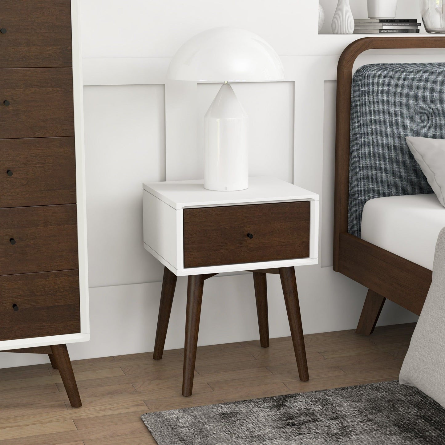 Avery - Night Stand 1 Drawer - Dark Brown / White