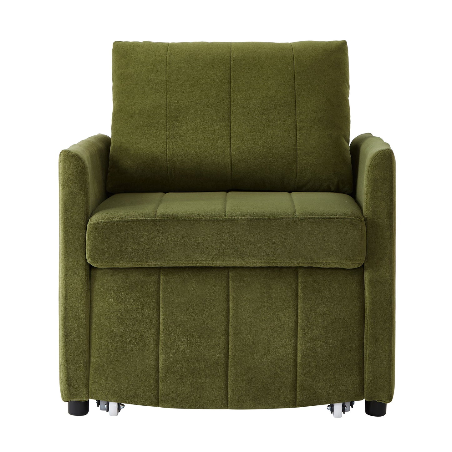 Upholstered Convertible Sleeper Sofa With Adjustable Backrest, Side Pockets, Storage Basket - Green