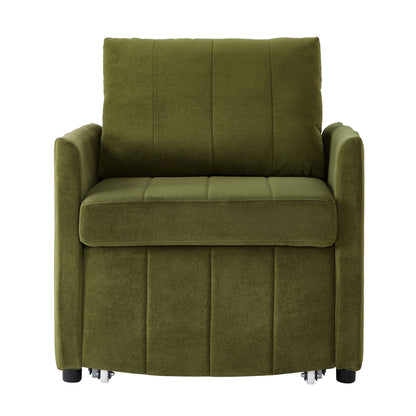 Upholstered Convertible Sleeper Sofa With Adjustable Backrest, Side Pockets, Storage Basket - Green
