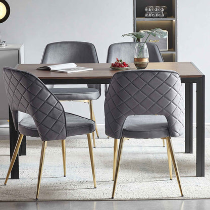 Velvet Dining Chairs With Metal Legs And Hollow Back Upholstered Dining Chairs (Set of 4) - Gray
