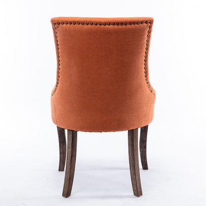 Ultra Side Dining Chair,Thickened Fabric Chairs With Neutrally Toned Solid Wood Legs, Bronze Nail Head (Set of 2) - Orange