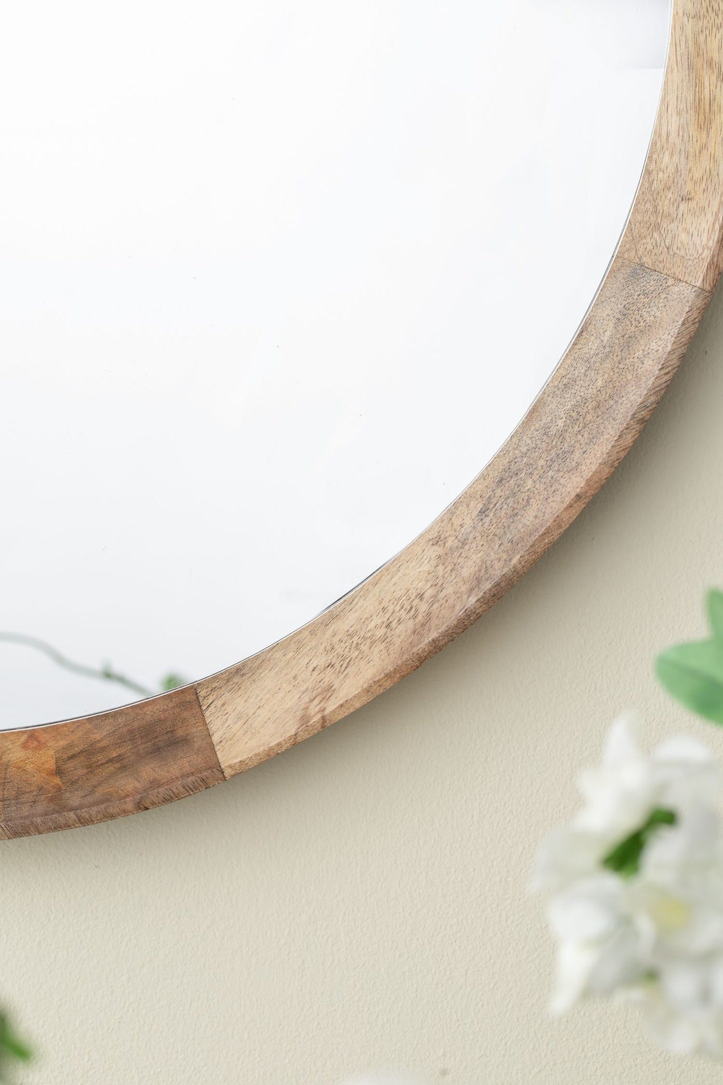 Transitional Decor Style Mango Wood Wall Mirror Wall Decor With Frame Of Solid Mango Wood For Bathroom, Entryway Console Lean Against Wall - Natural