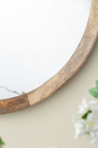Transitional Decor Style Mango Wood Wall Mirror Wall Decor With Frame Of Solid Mango Wood For Bathroom, Entryway Console Lean Against Wall - Natural