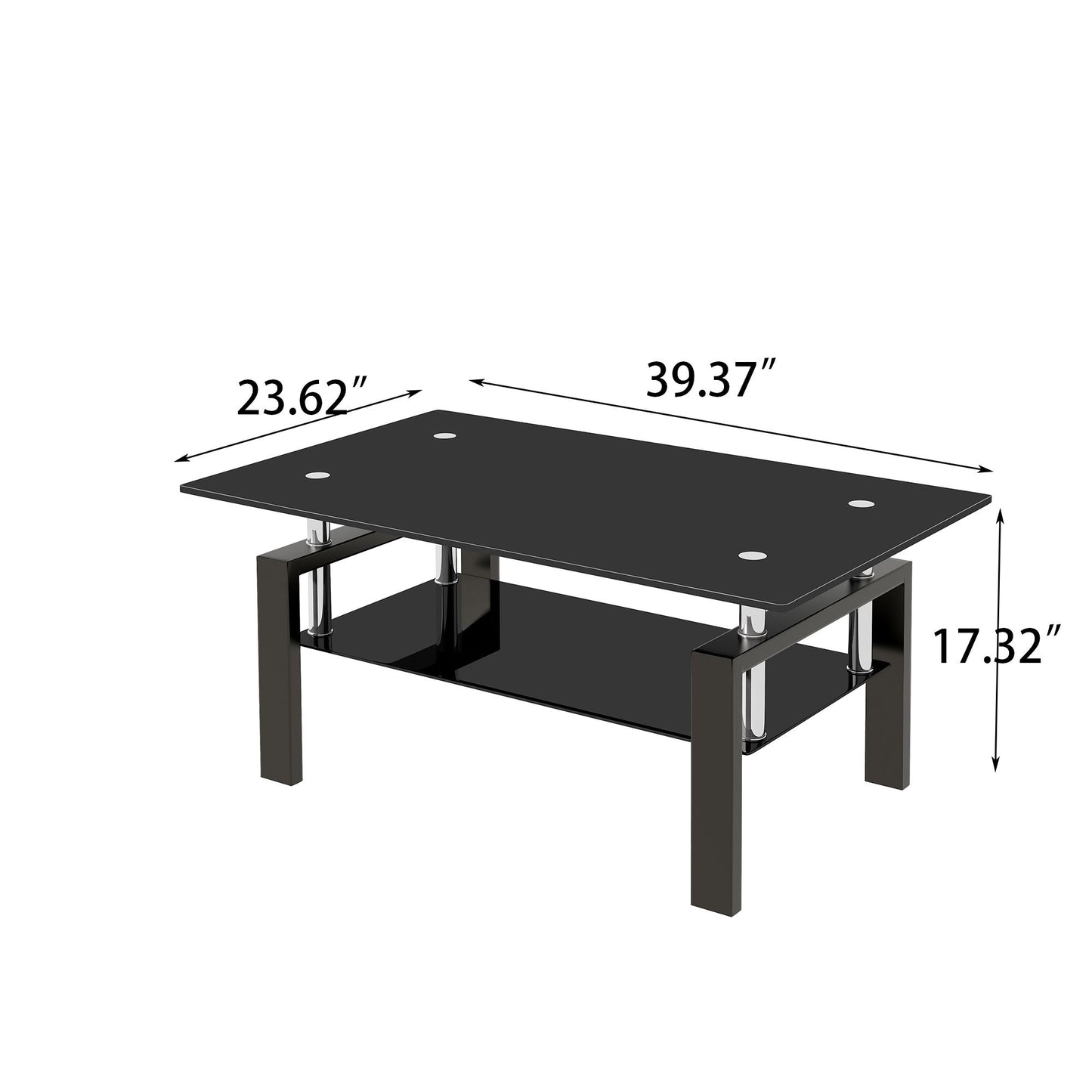Tempered Black Glass Coffee Table, 2-Layers Tea Table - Black