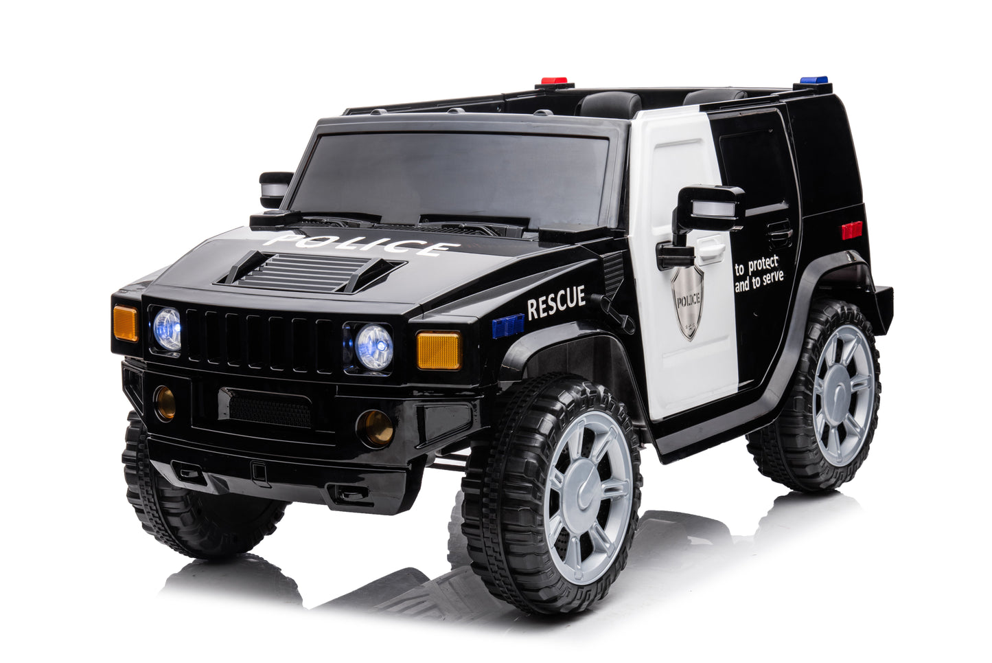 12V7A 30W*2 Four-Wheel Drive Leather Seat One Button Start, Forward And Backward, High And Low Speed, Music, Front Light, Power Display, Two Doors Can Open, 2.4G R / C, Seat Belt Four Wheel Absorber - Black