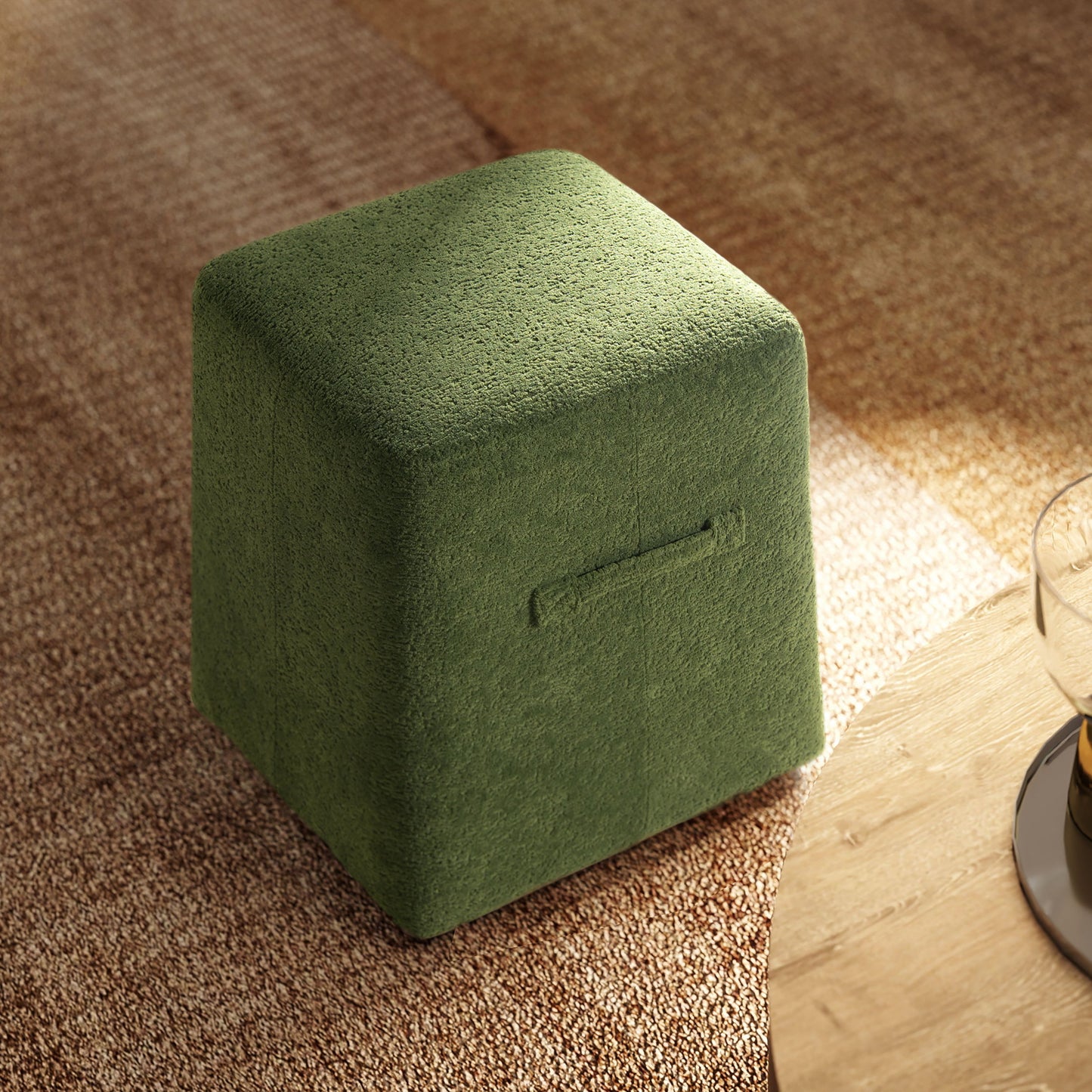 Oliver - Tapered Square Upholstered Ottoman - Moss Green Fleeced