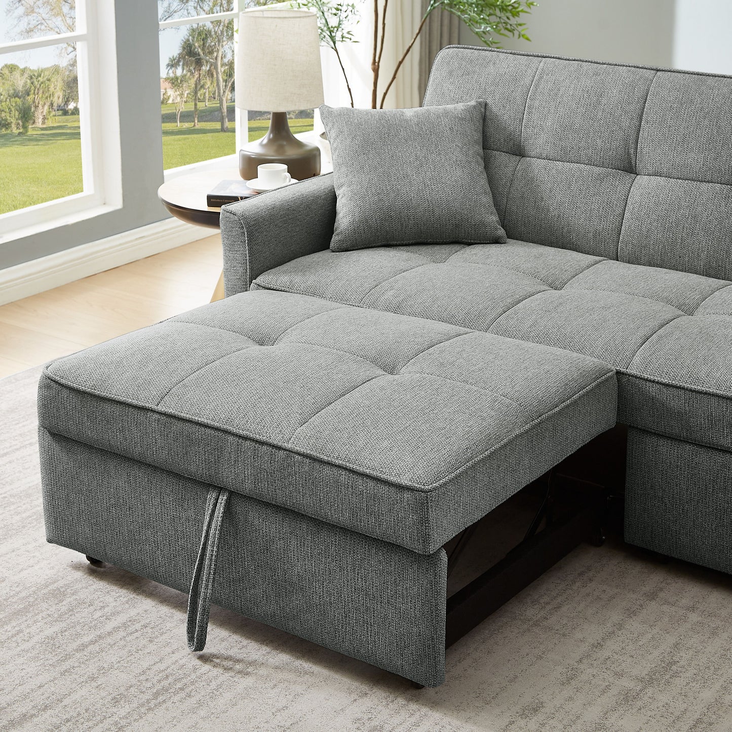 3 In 1 Convertible Sleeper Sofa Bed, Modern Fabric Loveseat Futon Sofa Couch Pullout Bed, Small Love Seat Lounge Sofa Reclining Backrest, Pillows, Pockets, Home Furniture For Living Room - Gray