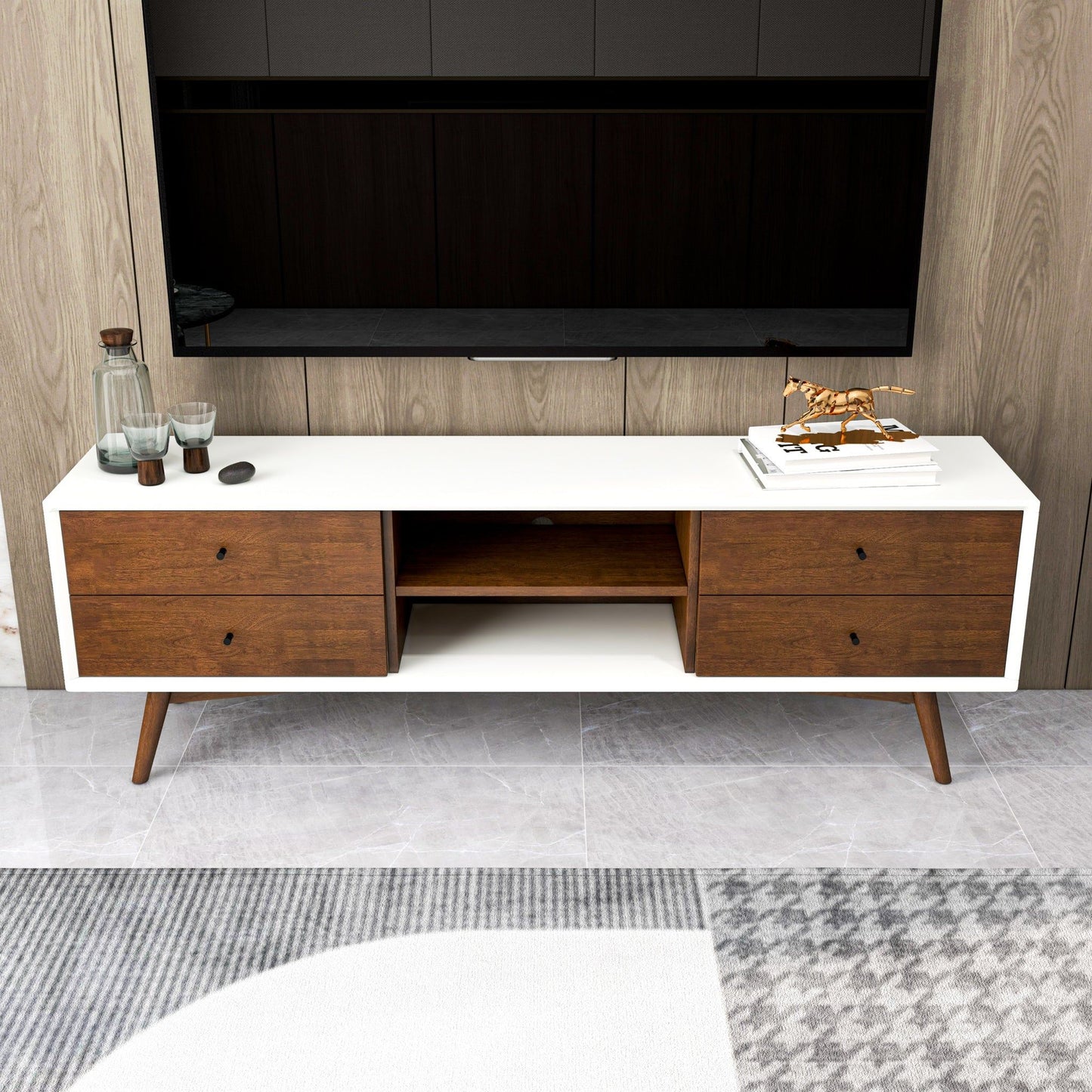 Caroline - White TV Stand Up To 72" - Brown / White
