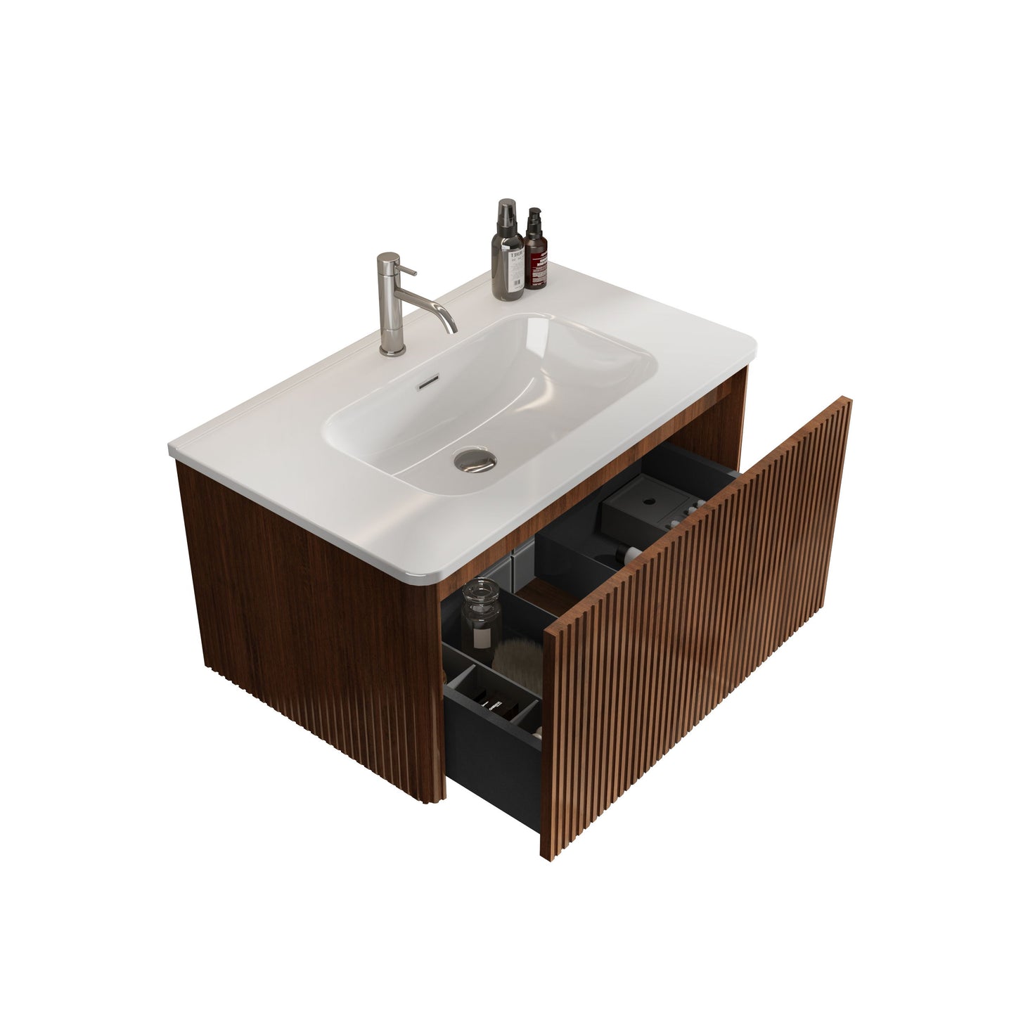 Etna - Striped Bathroom Vanity With Ceramic Sink, Wall Mounted Floating Bathroom Vanity For Modern Bathroom - White