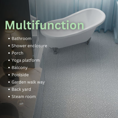 Interlocking Deck Tiles Plastic Waterproof Outdoor All Weather Anti-Slip Bathroom Shower Balcony Porch Strong Weight Capacity Upto 440 Lbs, Pebble Stone Pattern Pack Of 12 - Gray
