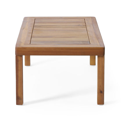 Acacia Wood Loveseat And Coffee Table Set With Cushions - Brown