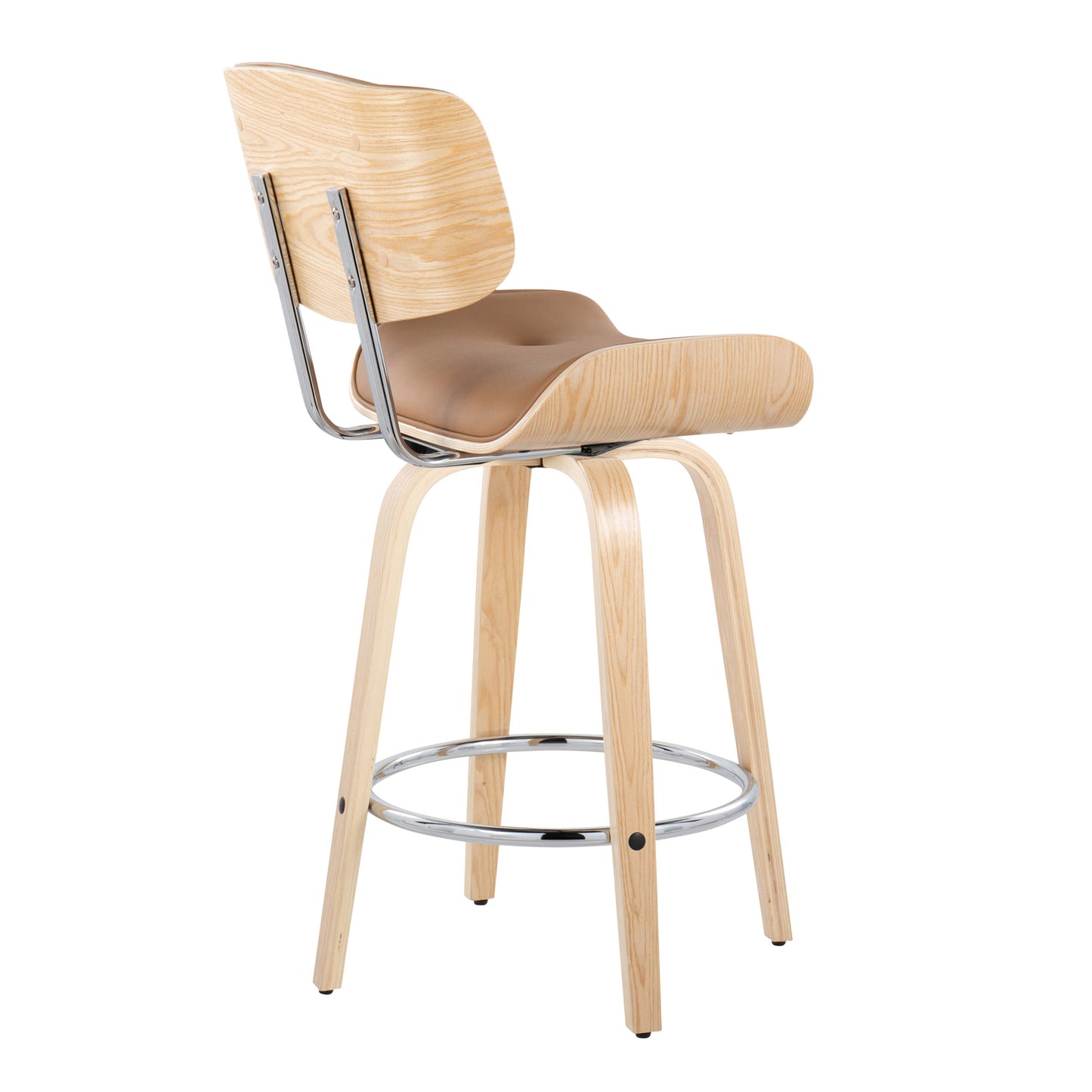 Lombardi - Mid-Century Modern Fixed Height Counter Stool With Swivel With Round Footrest (Set of 2) - Natural / Camel