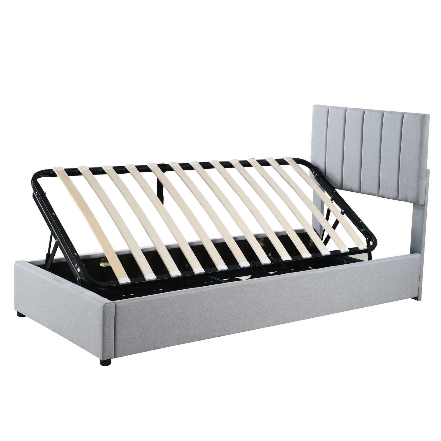 Twin Size Upholstered Platform Bed With A Hydraulic Storage System - Gray