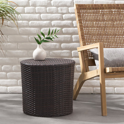 Barrel Side Table With Handcrafted Details - Brown