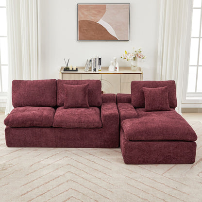 Cloud Sectional Sofa Upholstered Sofa Couch With Double-Layer Cushion And Side Pockets - Red