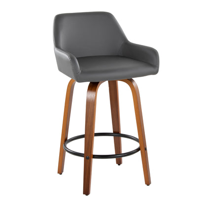 Daniella - Contemporary Fixed Height Counter Stool With Swivel With Round Footrest (Set of 2) - Walnut / Gray