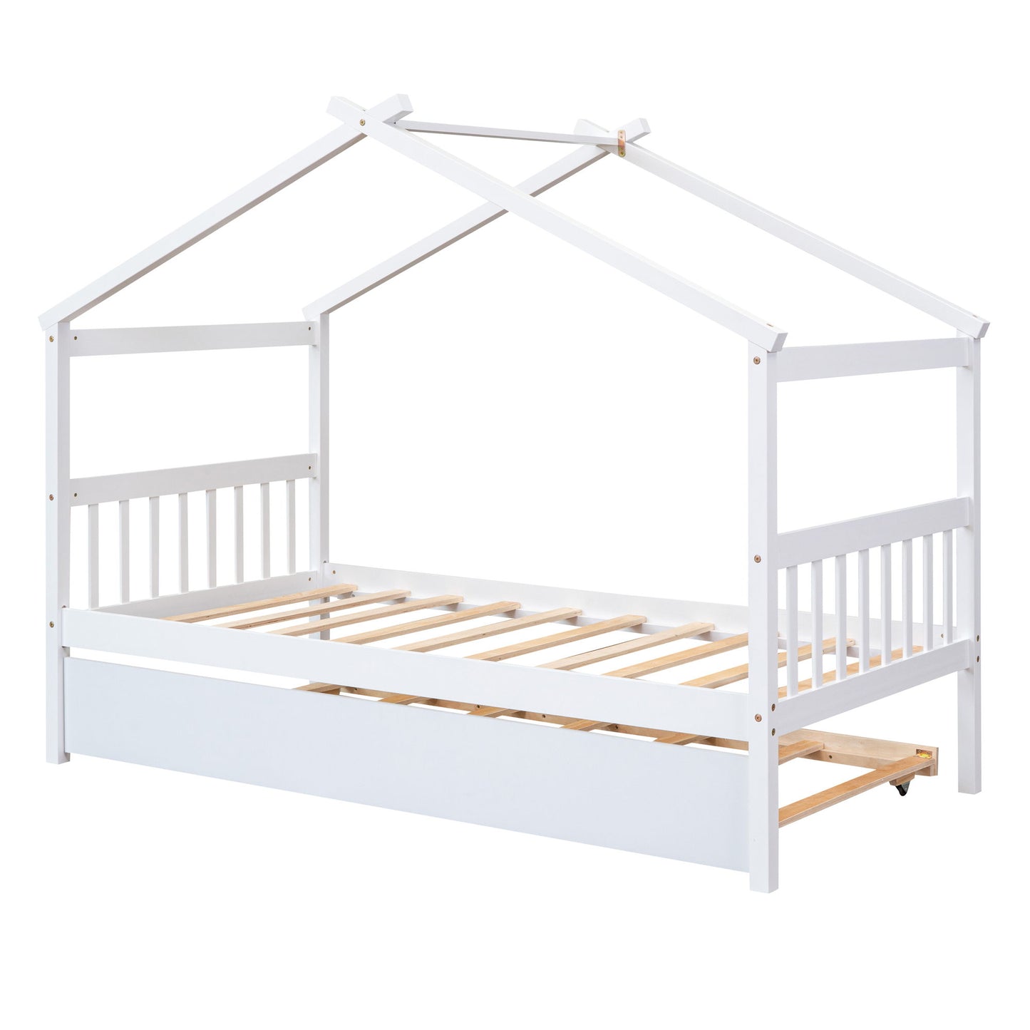 Twin Size House Bed With Twin Size Trundle - White