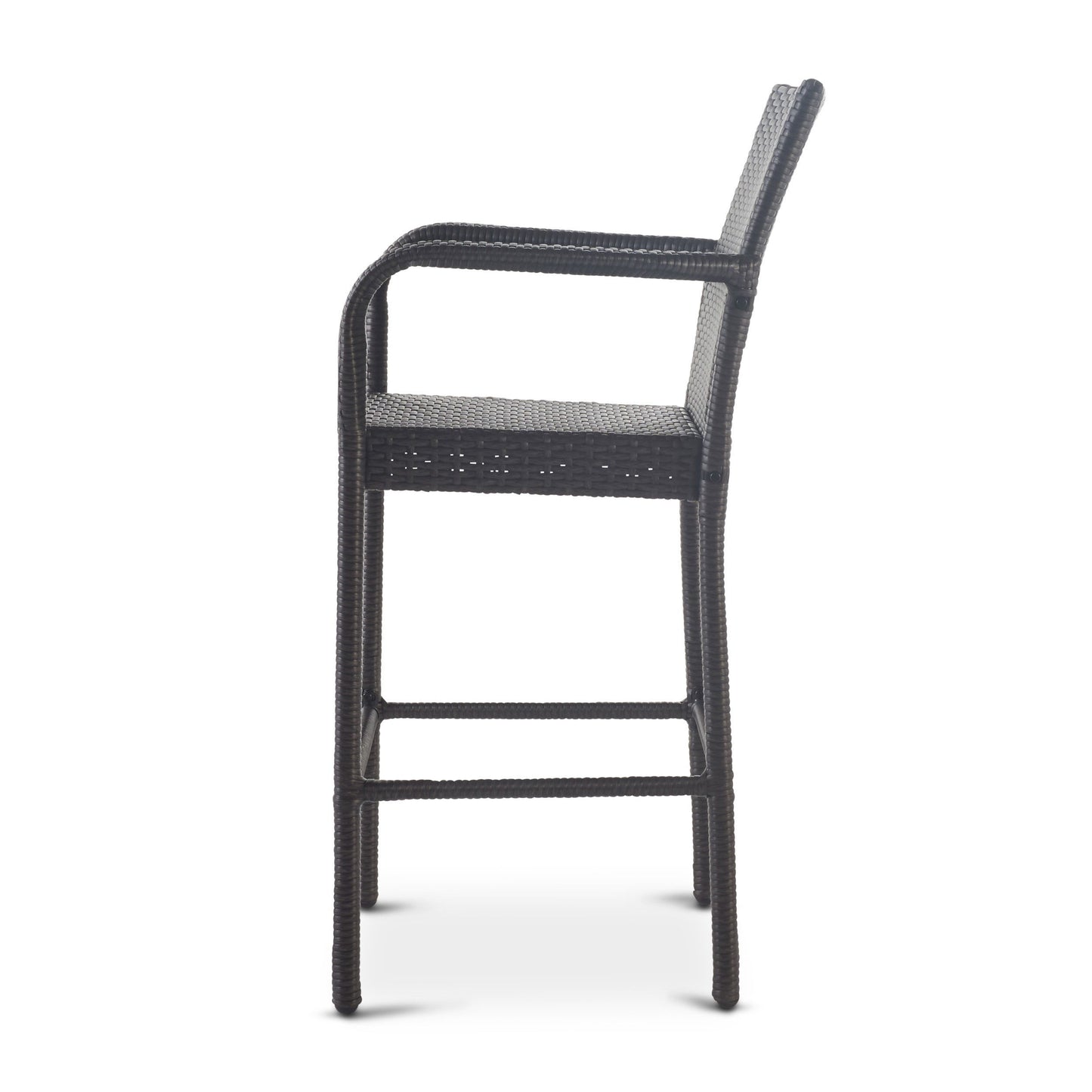 Outdoor Wicker Barstools Faux Rattan Iron Frame (Set of 2) - Gray