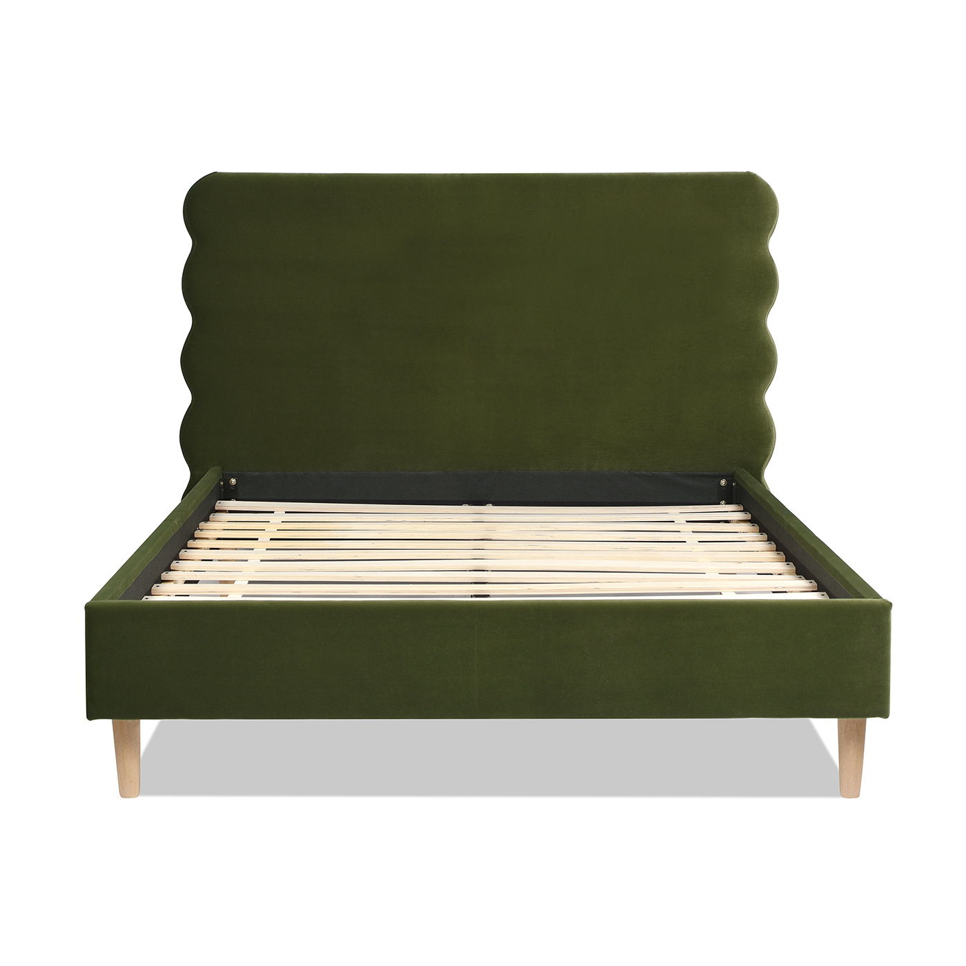 Stockholm - Queen Modern Wavy Headboard Platform Bed - Olive Green