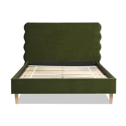 Stockholm - Queen Modern Wavy Headboard Platform Bed - Olive Green