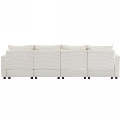 Modern Style 4 Seater Sofa Sectional Sofa Couch With Storage Space, Two Movable Ottomans, Two USB Ports, Two Cup Holders, A Phone Holder For Living Room - Beige