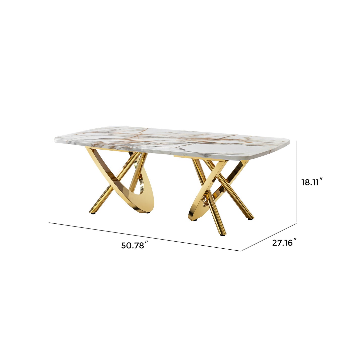 Elegant Stainless Steel Coffee Table With Marble Pattern For Living Room & Office - Gold