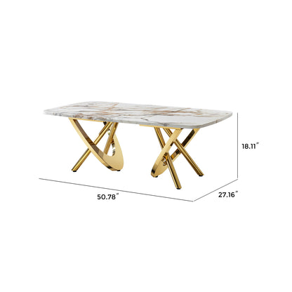 Elegant Stainless Steel Coffee Table With Marble Pattern For Living Room & Office - Gold