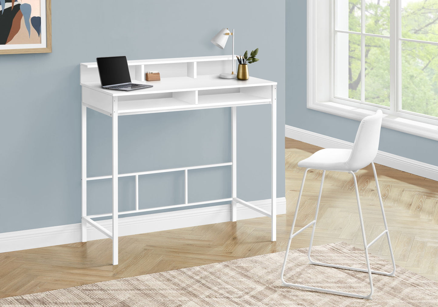 Computer Desk, Home Office, Standing, Storage Shelves, Laptop, Contemporary & Modern - White