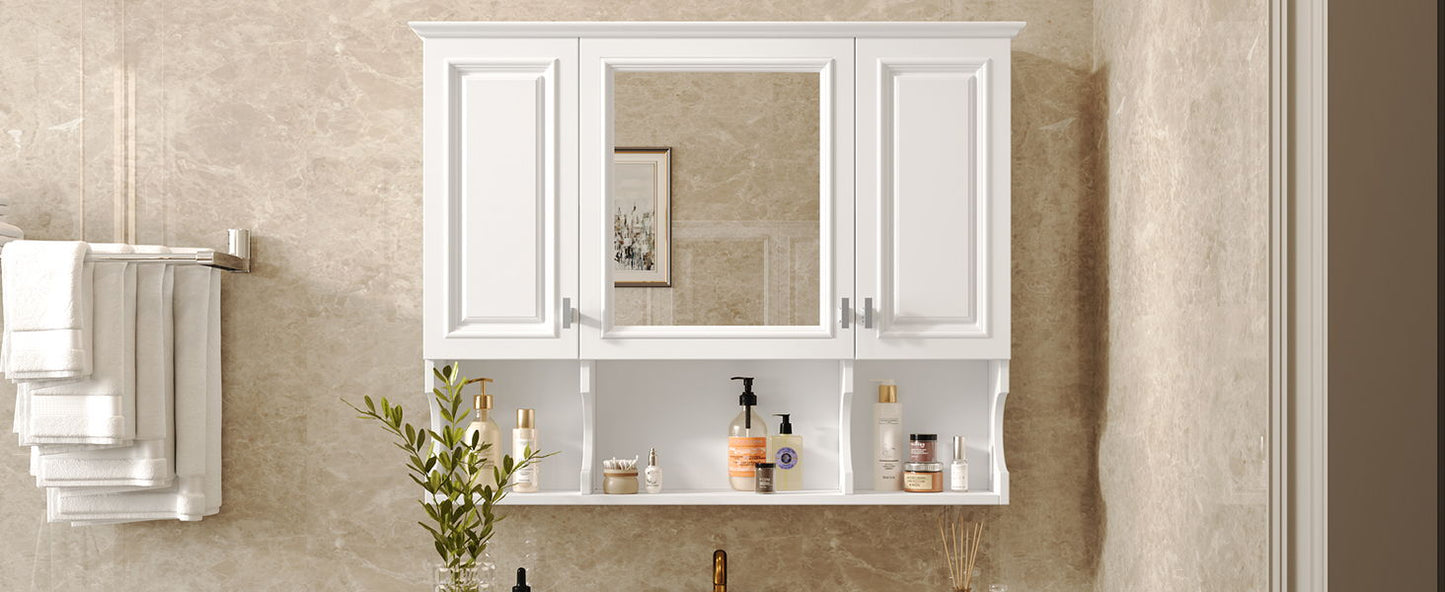 Wall Mounted Bathroom Medicine Cabinet, Modern Bathroom Wall Cabinet With Mirror, Mirror Cabinet With Open Shelves - White
