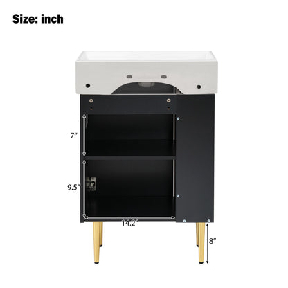 Bathroom Vanity, Combo Cabinet, Bathroom Storage Cabinet, Single Ceramic Sink, Left Side Storage - Black