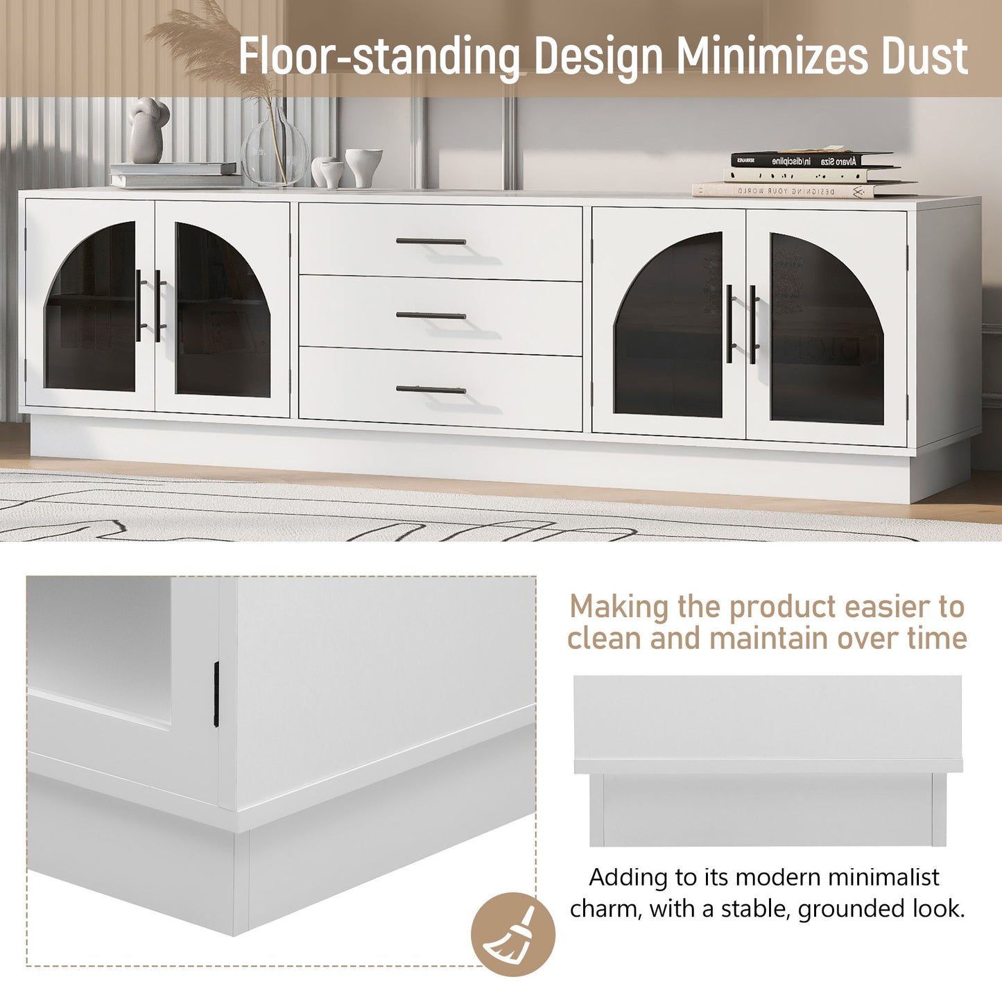 Modern Minimalist TV Stand For TVs Up To 75", Entertainment Center Media Console Cabinet With Adjustable Shelves For Living Room - White