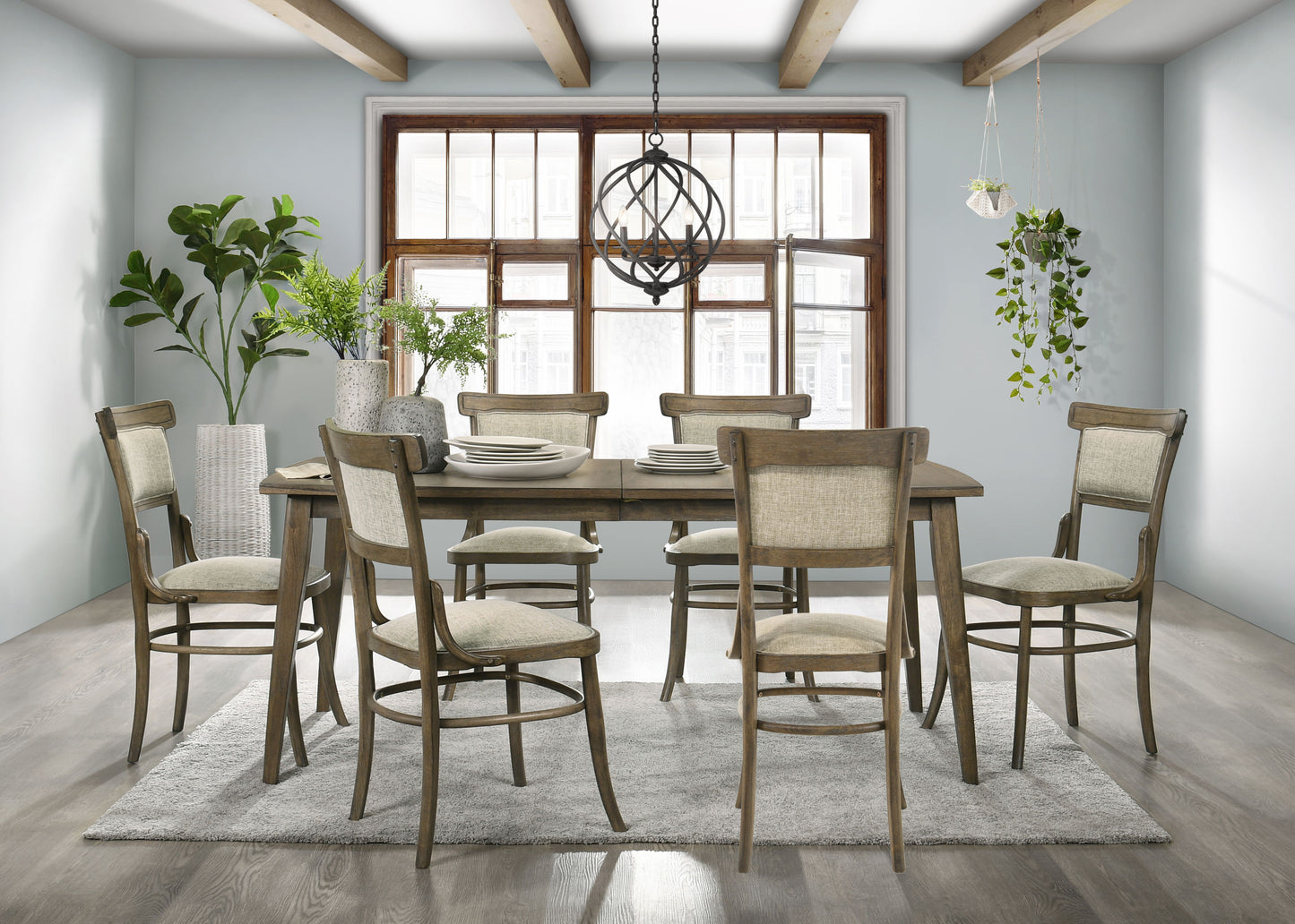 Bistro - 7 Piece Dining Table With Off White Fabric Dining Chairs (Set of 7) - Vintage Walnut